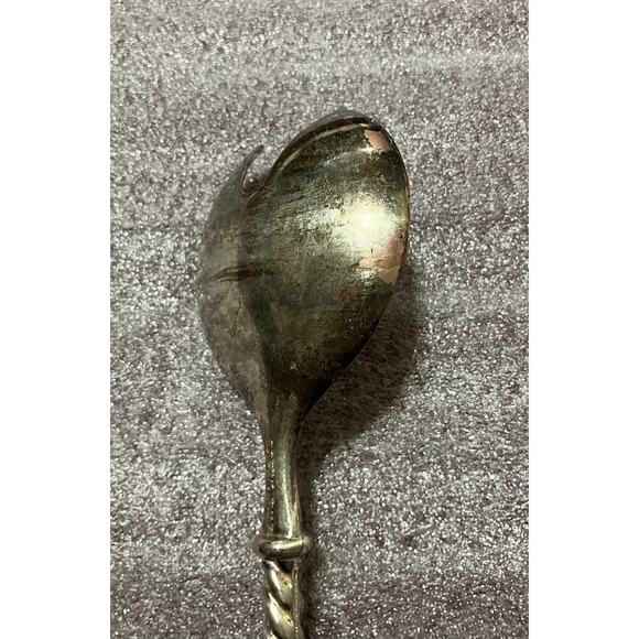 Vtg E.P. Zinc Italy Serving Spoon Fork Salad Set Twisted Handles 9.5” Unaltered - Picture 7 of 8